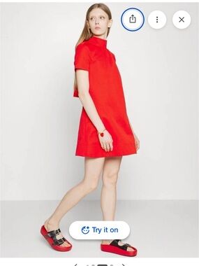 Stunning STAUD Bright Red Mock-Neck Iliana Short Sleeve A-Line Midi Dress